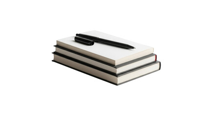 Stack of books and pen ready for writing isolated PNG with Transparent Background