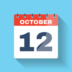October 12 flat calendar icon with shadow