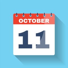 October 11 flat calendar icon with shadow
