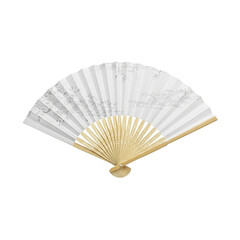 Japanese Hand Fan with Delicate Cherry Blossom and Wave Design Traditional Paper Art White on transparent background