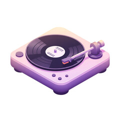 Vintage record player with vinyl disc isolated on transparent background