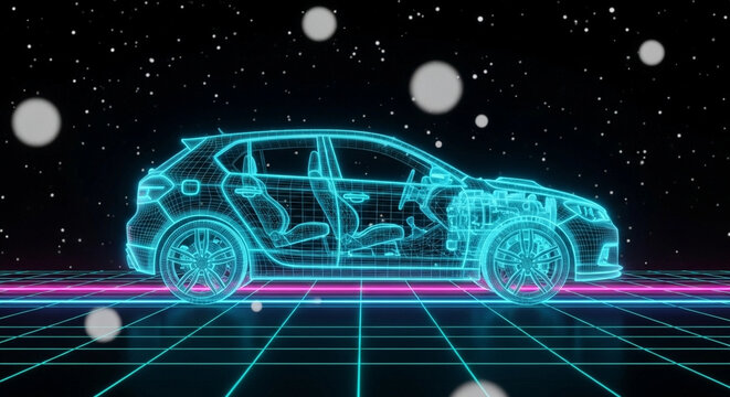 Wireframe Car Model: 3D Rendering for Automotive Design