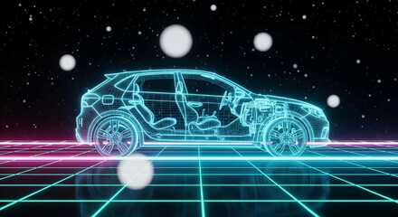 Holographic Car Model: 3D Wireframe Rendering
