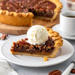 Pecan pie slice with ice cream (2)