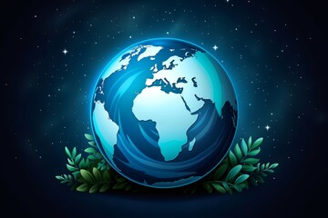 Fototapeta premium Earth globe rotating with green leaves in space