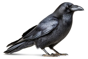 Fototapeta premium Black corvid standing, intelligent animal profile view