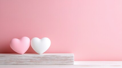 Simple pink and white 3D heart illustration, minimalist Valentine's Day vector design, clean background
