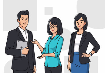 Vector Illustration of Professional Office Team Standing Confidently in Modern Business Style
