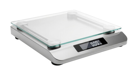 Kitchen scale with digital display showing zero weight isolated PNG with Transparent Background