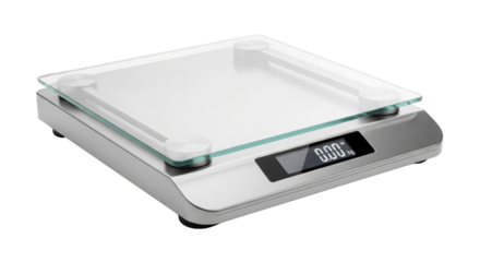 Kitchen scale with digital display showing zero weight isolated PNG with Transparent Background
