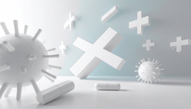 Conceptual Transformation Of Red Cross Symbol Into Protective Wall Against Virus Particles Abstract Representation