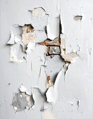 Peeling paint on a light gray wall