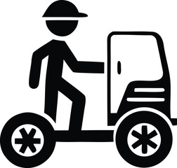 Obraz premium Simple silhouette icon of a delivery person riding a small vehicle for quick urban logistics and transport