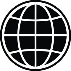 Iconic black globe network symbol representing global internet connectivity and worldwide communication digital representation