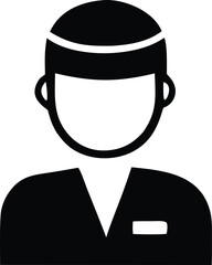 Stylized icon of a person in a cap with a pocket emblem representing service staff or uniformed personnel