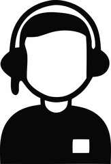 Simple icon of a person wearing headphones ready for audio work or communication