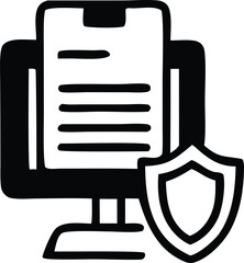 Digital security computer monitor and shield icon representing data protection and online safety for businesses and individuals