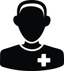 Professional medical icon silhouette of a doctor or nurse with a caduceus symbol for healthcare and assistance services