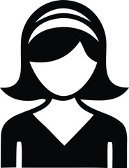 Simple silhouette icon of a woman's head and shoulders with a headband and bob hairstyle representing a female user or person