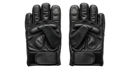 Pair of black leather tactical gloves isolated PNG with Transparent Background