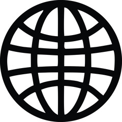 Simple black and white globe icon representing global connectivity and internet symbol for digital communications