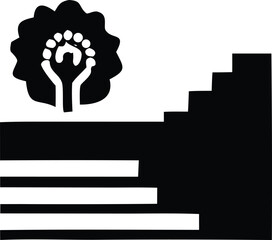 Abstract symbol of growth and progress represented by a gear and upward steps