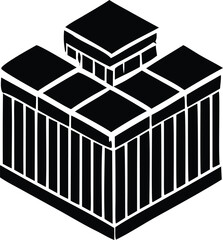 Geometric isometric architecture structure cubes stacked abstract building design black and white architectural form