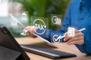 Tax Management, Document Review Concept, Businesswoman Checking Tax Filing Documents,Efficient Tax Payment System, Financial Compliance, Audit,Corporate Governance,Accounting Accuracy,Legal Obligation