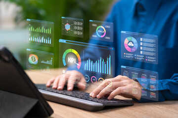 KPI, PDCA, Action Plan, To do list Concept, Businesswoman Analyzing Graphs Strategic Plan, Performance Metrics, Continuous Improvement, Business Workflow, Efficiency Management,Goal Setting,Evaluation