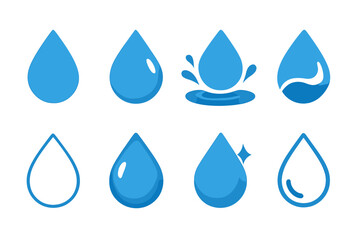 Water Droplet Icons. Basic Water Droplets set of icons in abstract flat : simple water droplet, large water droplet with shine, water droplet with
