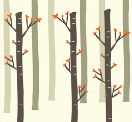 Seamless tree trunks pattern vector background illustration