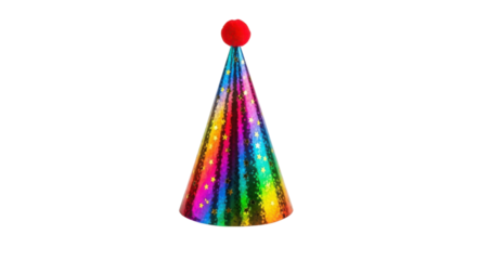 Colorful party hat with red pompom isolated PNG with Transparent Background