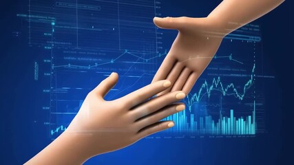 Hands shaking with financial data background - Powered by Adobe