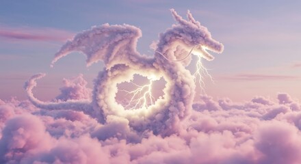 Fantasy Cloud Dragon with Lightning Sky High Above The Clouds
