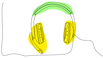 Headset headphones for music background illustration line art