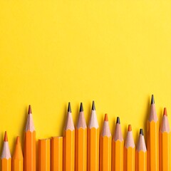 Pencils arranged in a row against a bright yellow background