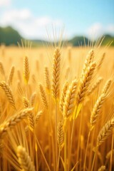 Fototapeta premium A bountiful harvest of ripe, golden wheat swaying gently in the summer sun, ready for reaping The scene depicts a picturesque field of golden grain under a bright sky , nature, summer