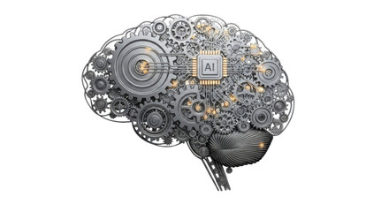 Fototapeta premium AI Chip in Cogwheel Brain isolated PNG with Transparent Background