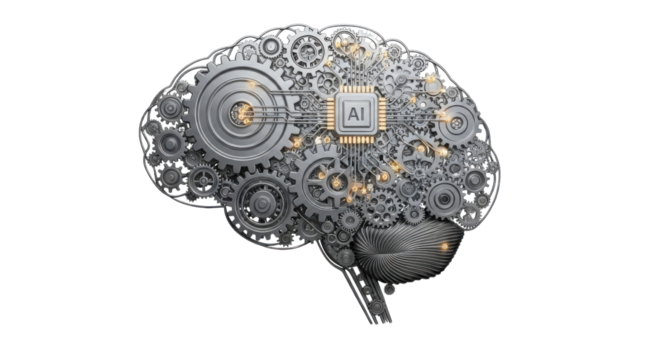 AI Chip in Cogwheel Brain isolated PNG with Transparent Background