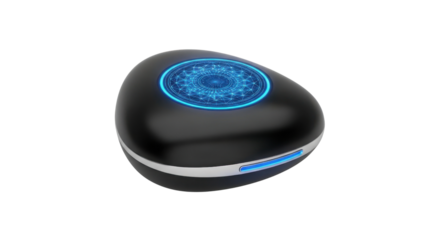 Black smart button control device with blue light isolated PNG with Transparent Background
