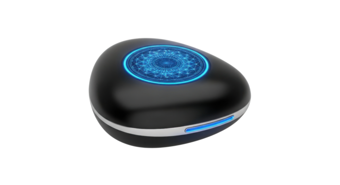 Black smart button control device with blue light isolated PNG with Transparent Background