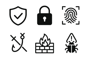 Collection of icons representing security concepts in a simple and modern style