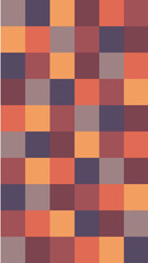 Warm-toned grid pattern with orange, red, purple, and gray squares, creating an inviting and cozy backdrop.