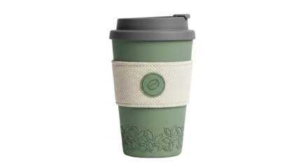 Reusable green bamboo coffee cup with lid isolated PNG with Transparent Background