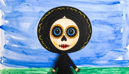 Child's drawing of a Day of the Dead figure