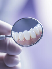Dentist examining patient's teeth with a mirror in dental clinic  