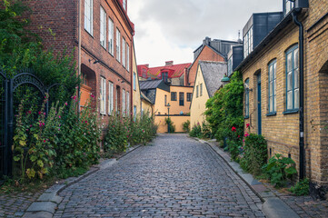 Fototapeta premium The street Hjortgatan in Lund Sweden
