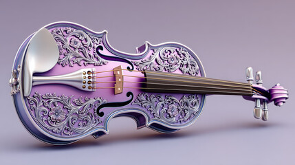 Surreal decorative violin with ornate details in lavender and silver  
