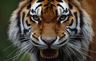 Naklejka premium A close-up of an angry tiger face looking at the camera