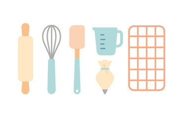 Fototapeta premium Various baking tools arranged on a clean surface showcasing essential kitchen utensils for baking enthusiasts